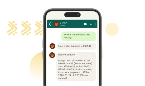 Kiota wallet in WhatsApp